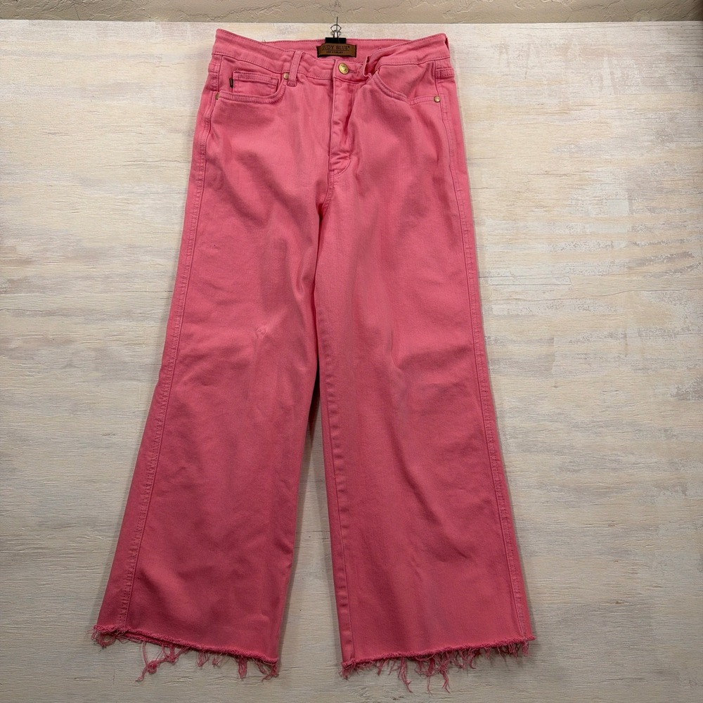Judy Blue Jeans 11/30 Garment Dyed Wide Leg Raw Hem Pink Womens JB88822 C